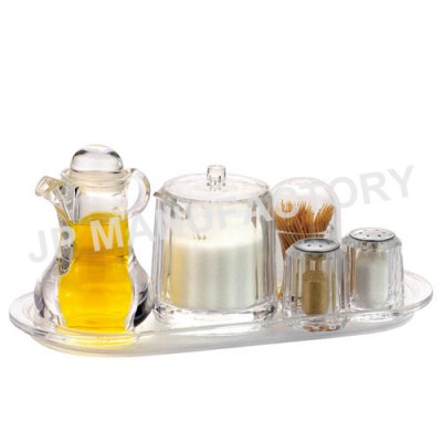 5pcs acrylic condiment jar/salt and pepper shaker with toothpick holder