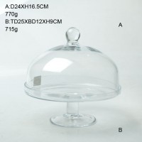 15.5CM HIGH QUALITY CLEAR GLASS CAKE DOME COVER WITH GLASS PEDESTAL